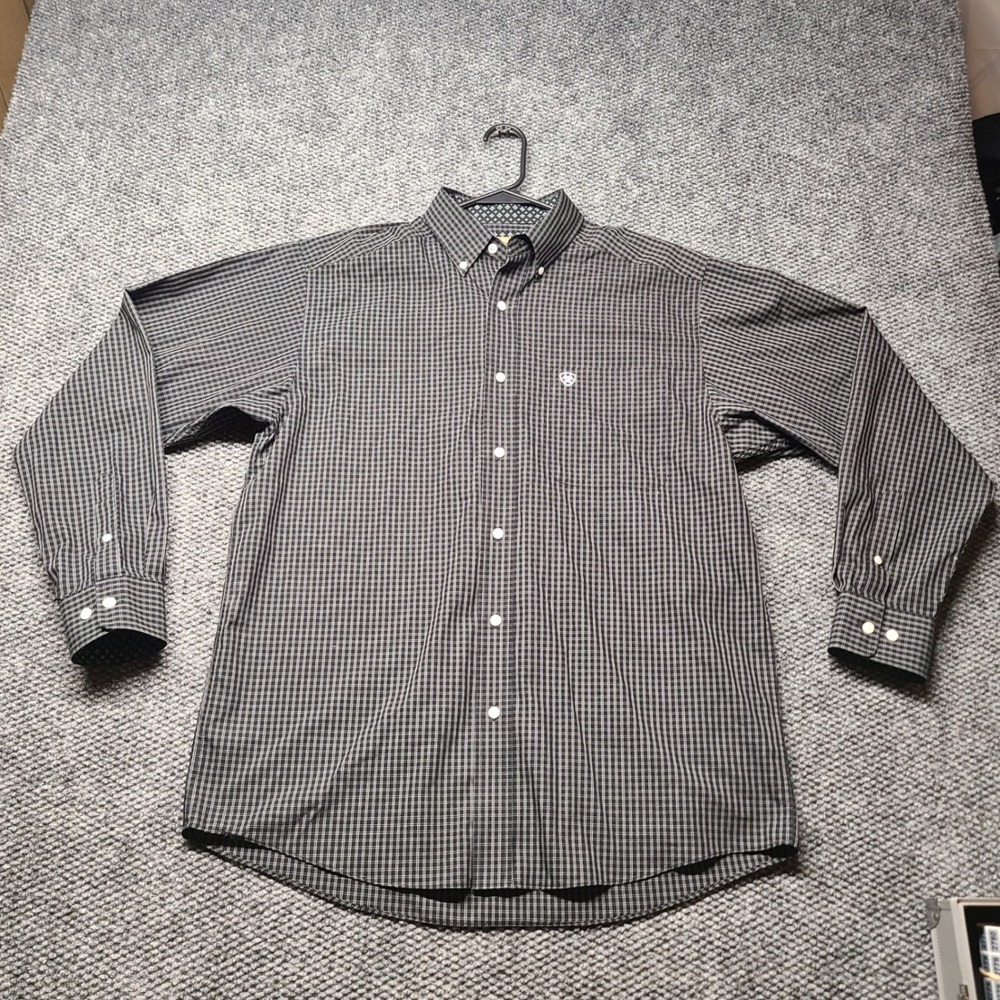 Ariat Mens Wrinkle Free Long Sleeve Button Down Shirt Black White Plaid Medium